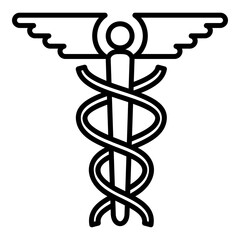 Modern line art caduceus icon. Ideal for medical, healthcare, and pharmacy projects. 