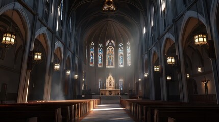 Fototapeta premium Sunlit Gothic church interior