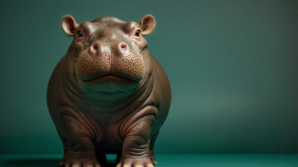standing hippo, highlighting the unique features of this aquatic mammal, World Wildlife Day copy space