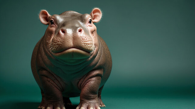 tanding hippo, highlighting the unique features of this aquatic mammal, World Wildlife Day copy space