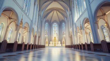 Fototapeta premium Grand cathedral interior, serene light