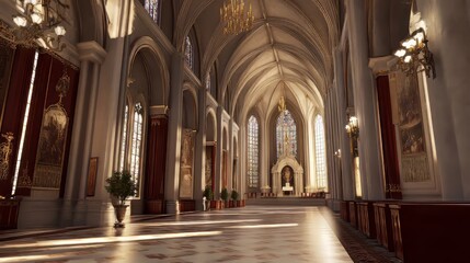 Fototapeta premium Sunlit Cathedral Interior Grandeur