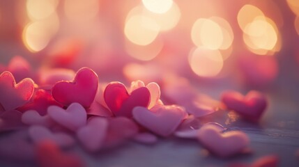 Romantic Blurred Background with Hearts for Valentine's Day Theme