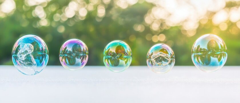 Colorful Soap Bubbles  Rainbow Reflection  Nature Background  Summer  Outdoors  Shiny  Sph