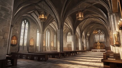 Fototapeta premium Sunlit Gothic church interior