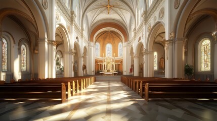 Obraz premium Sunlit interior of a grand cathedral