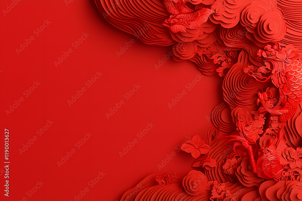 Poster dynamic red paper art creation studio space abstract design contemporary environment close-up view a