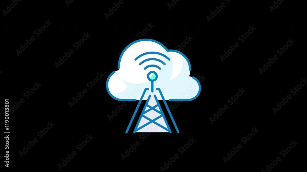 Aufkleber a simple illustration of a cloud with a communication tower symbolizing connectivity and technology.