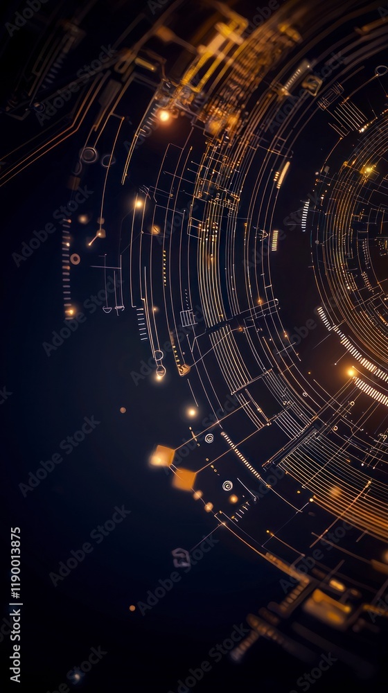 Poster abstract golden circuit board digital technology background big data network ai