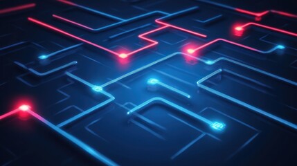 Fototapeta premium Machine learning algorithm concept with glowing pathways.