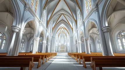 Fototapeta premium Grand church interior, serene and bright