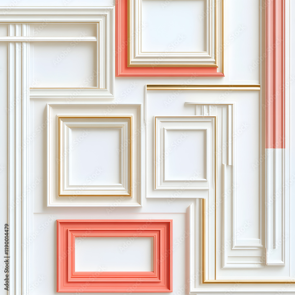 Poster artistic display of empty picture frames modern gallery decorative elements bright environment uniqu
