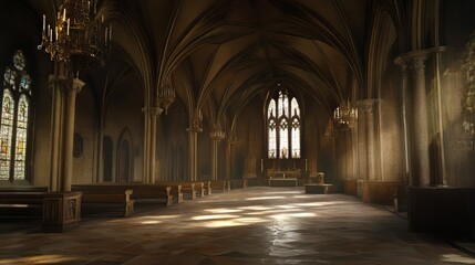 Obraz premium Sunlit Gothic church interior