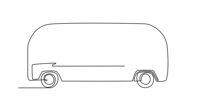 Food truck with street food concept. Single line draw design. Full length animation illustration. High quality 4k footage.