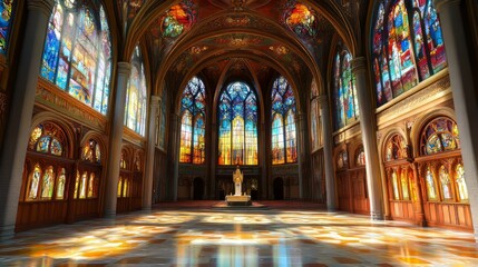 Fototapeta premium Sunlit interior of a grand chapel