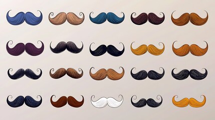Colorful Mustache Styles Collection Design Elements.