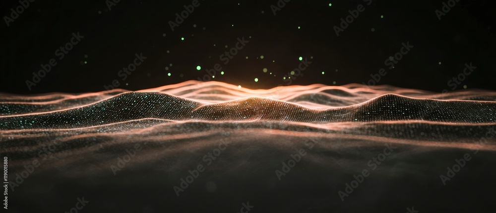Poster abstract glowing particle wave background digital landscape technology data visualizati