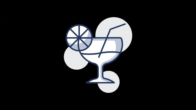 A minimalist cartoon of a cocktail with a slice of lemon on the rim.