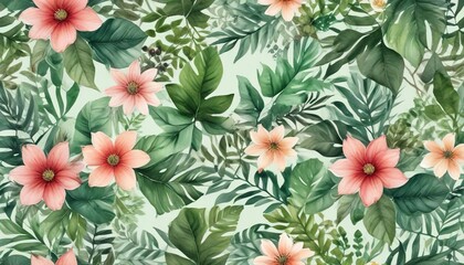 Nature inspired watercolor design with leaf and flower elements in seamless pattern, leaf, pattern, seamless, nature inspired