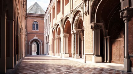 Obraz premium Sunlit Courtyard with Brick Arches