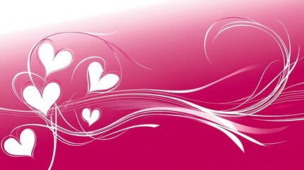 Pink Abstract Background With White Hearts And Swirls
