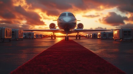 Private Jet Sunset Runway Red Carpet Arrival