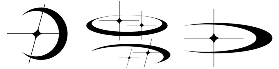 Y2K Aesthetic Sparkling Stars Retro Trendy Minimalistic Abstract Design for Futuristic Digital Graphics, Posters and Illustration Resources