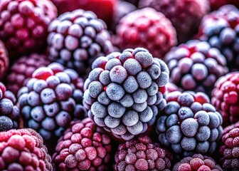Frozen Blackberries Close-Up: Sharp, Bright, Detailed Macro Photography