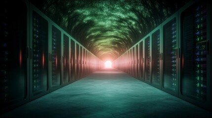 Fototapeta premium Futuristic Server Room Data Center Tunnel Network Technology Digital Storage