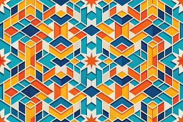 Geometric Abstract Background: Blue, Orange, Yellow Interlocking Shapes