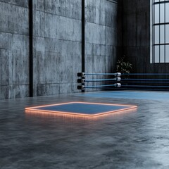 Futuristic Boxing Ring  Illuminated Arena  Neon Glow  Concrete Gym  Sport  Fight