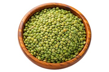 Fototapeta premium Green Lentils in Wooden Bowl - Top View, High-Resolution Food Photo