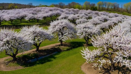 Naklejka premium Timeless Charm: Yoshino Cherry Tree and Temple in a Peaceful Mountain Village