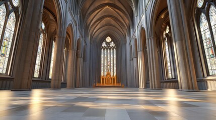 Fototapeta premium Sunlit cathedral interior, grand space
