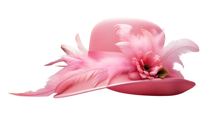 Elegant Pink Women's Hat with Feathers and Flower Decoration