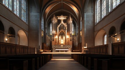 Fototapeta premium Tranquil church interior, serene space