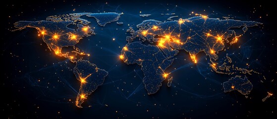 Global network connections, illuminated map