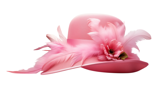 Elegant Pink Women's Hat with Feathers and Flower Decoration
