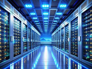 Obraz premium Modern Data Center: Cloud Computing, AI, & Telecommunications Infrastructure