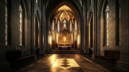 Serene interior of a grand cathedral