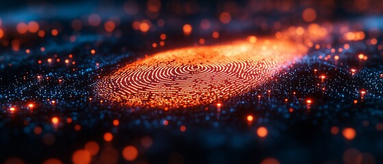 Glowing fingerprint, digital data, abstract background, security