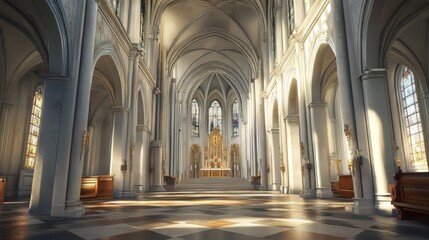 Fototapeta premium Sunlit cathedral interior, peaceful