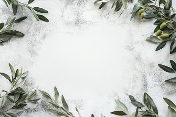 Olive Branch Frame: Elegant Greenery on White Background, Perfect for Design Projects and Nature Lovers.