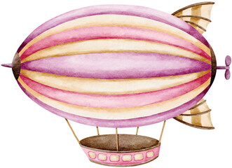 Watercolor Pink Zeppelin Blimp for Invitation Card and Nursery decoration © titaporn
