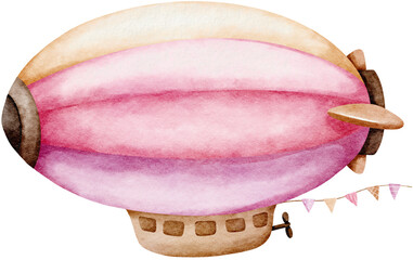 Watercolor Pink Zeppelin Blimp for Invitation Card and Nursery decoration © titaporn