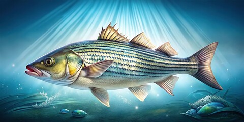 Fototapeta premium Striking Striped Bass: High-Resolution Photo of a Whole Fish