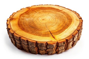 Stunning Wooden Stump Cross Section, Isolated on White Background, High-Resolution Image