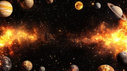 Cosmic Inferno: Planets and Nebula in Fiery Embrace