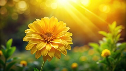 Sunlit Abstract Floral Background, Yellow Flower, Garden, Bright Colors, Sharp Focus, Copy Space