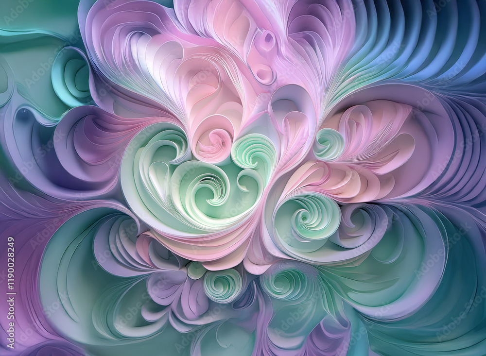 Poster abstract pastel swirls and curls create a mesmerizing, layered effect against a soft background. the